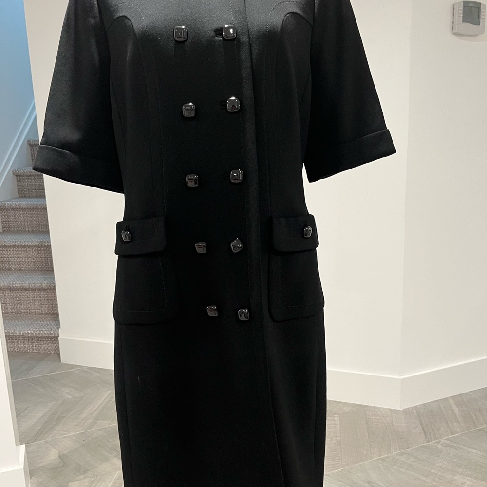 Banana Republic Black Double-Breasted Knit Coat Dress